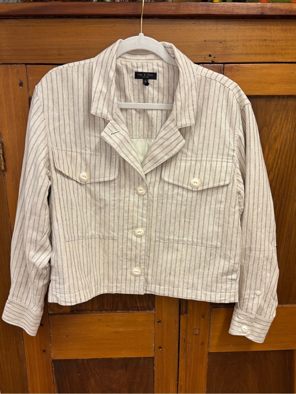 Rag & Bone Striped Linen Blend Utility Jacket – Size Medium
